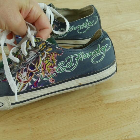 Ed Hardy Women's Size 10 Sneakers Slip On Low Rise Y2K Skull Tiger Graphic - Picture 8 of 16